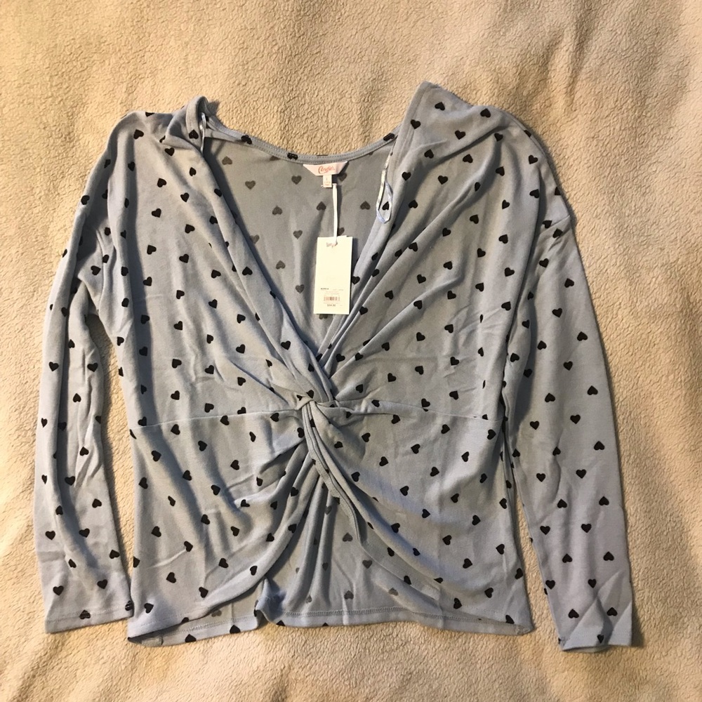Candies convertible sweater/cardigan baby blue with navy blue hearts size Large!